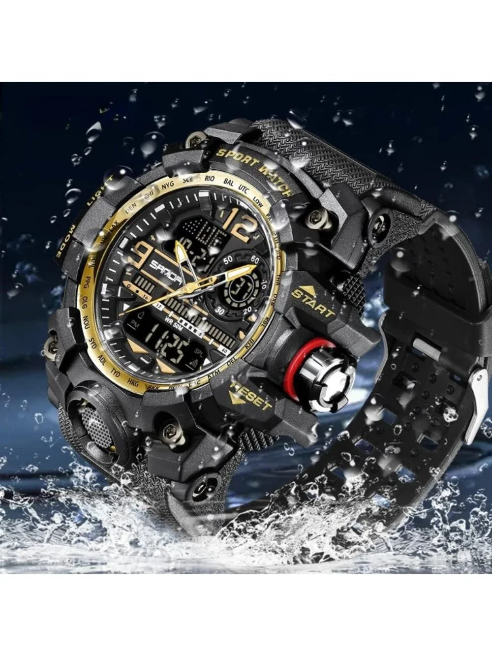 Men's Black Gold Analog Quartz Sports Waterproof Military Tactical Digital Watch